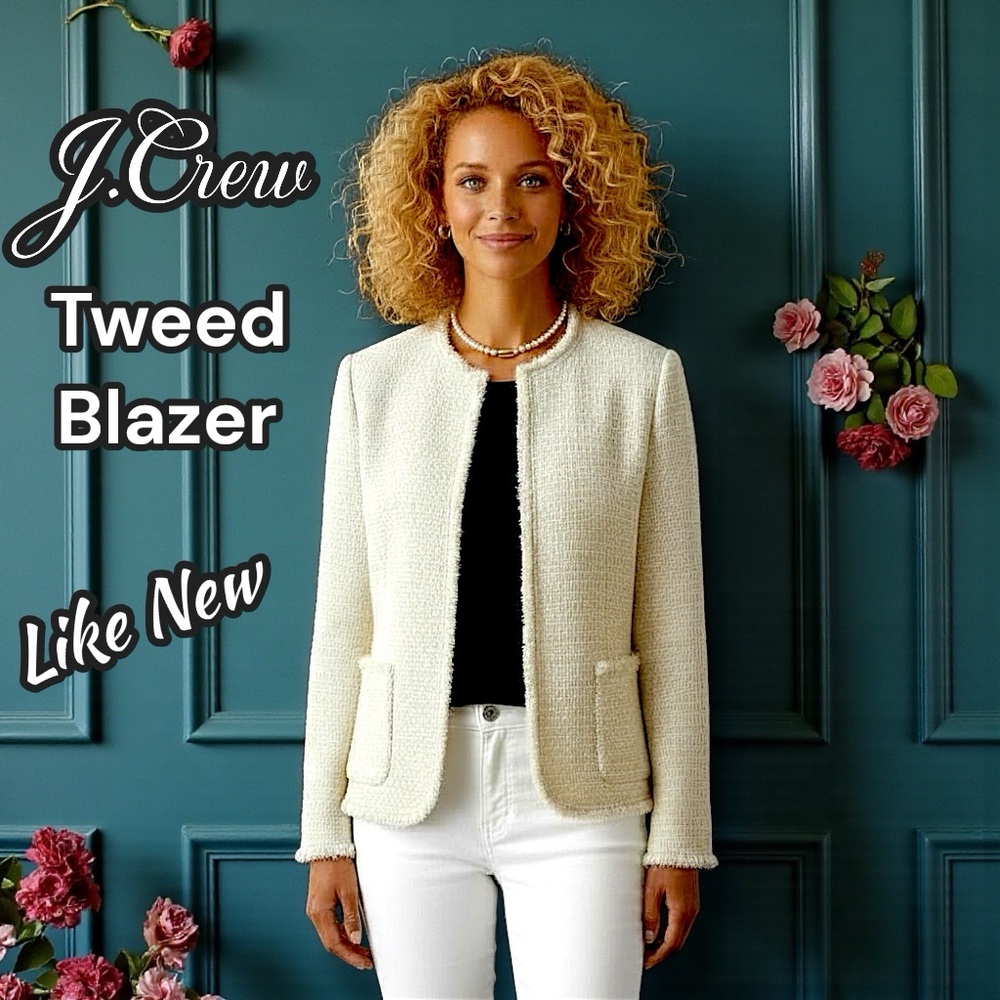 Like New 🌸 J.Crew Cream Braided Tweed Blazer, Satin Lining, Office Style - Picture 6 of 17